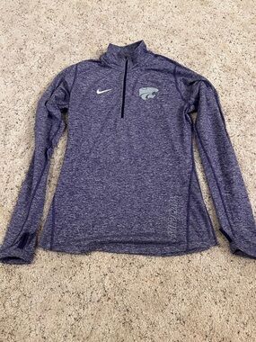 Nike Heather Purple 1/4 Zip Performance Top with K State Powercat Size Small